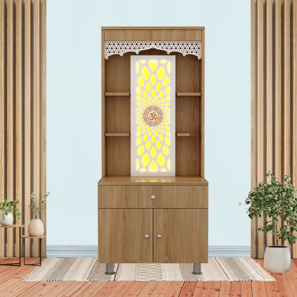 Vidyut Engineered Wood Home Temple With Inbuilt LED Light System (Classic Oak)