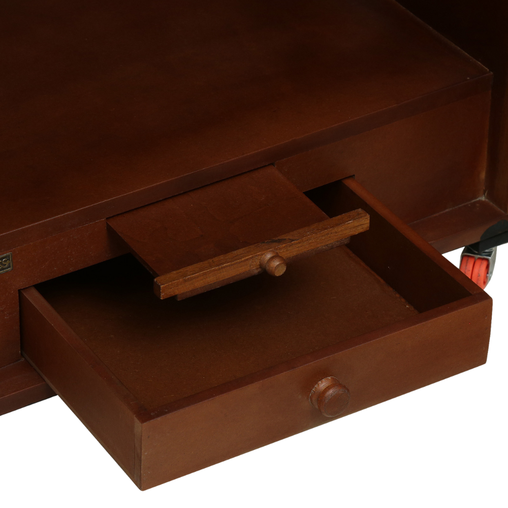 Brown MDF & Sheesham Wood Floor Rested Mandir With Door