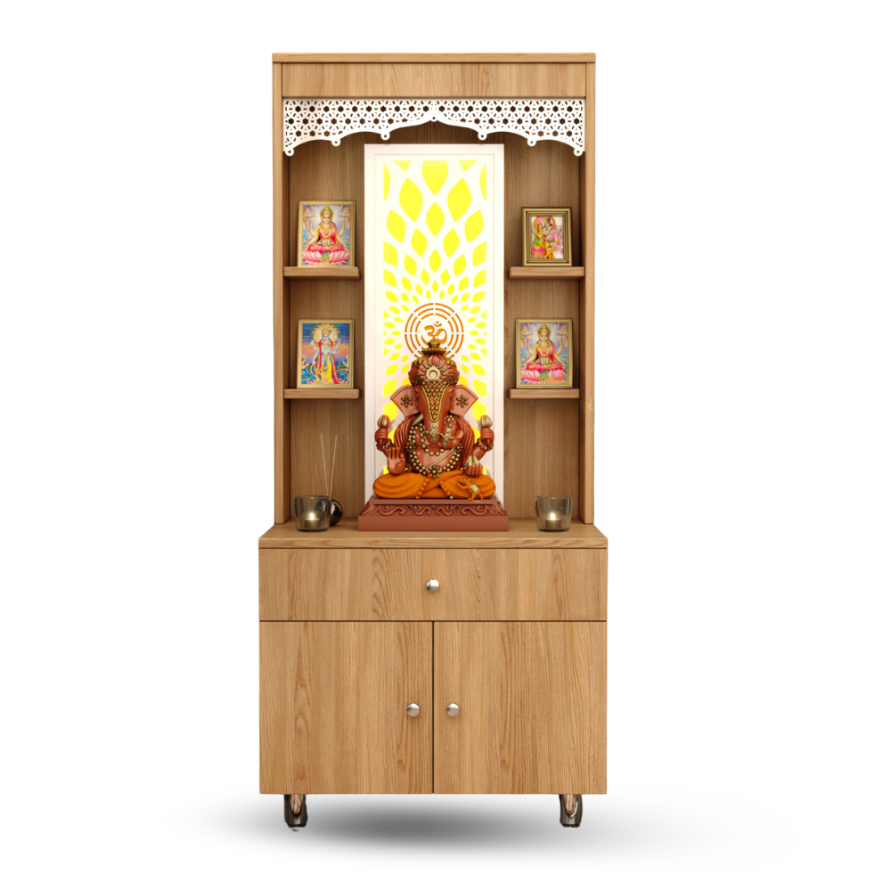 Vidyut Engineered Wood Home Temple With Inbuilt LED Light System (Classic Oak)
