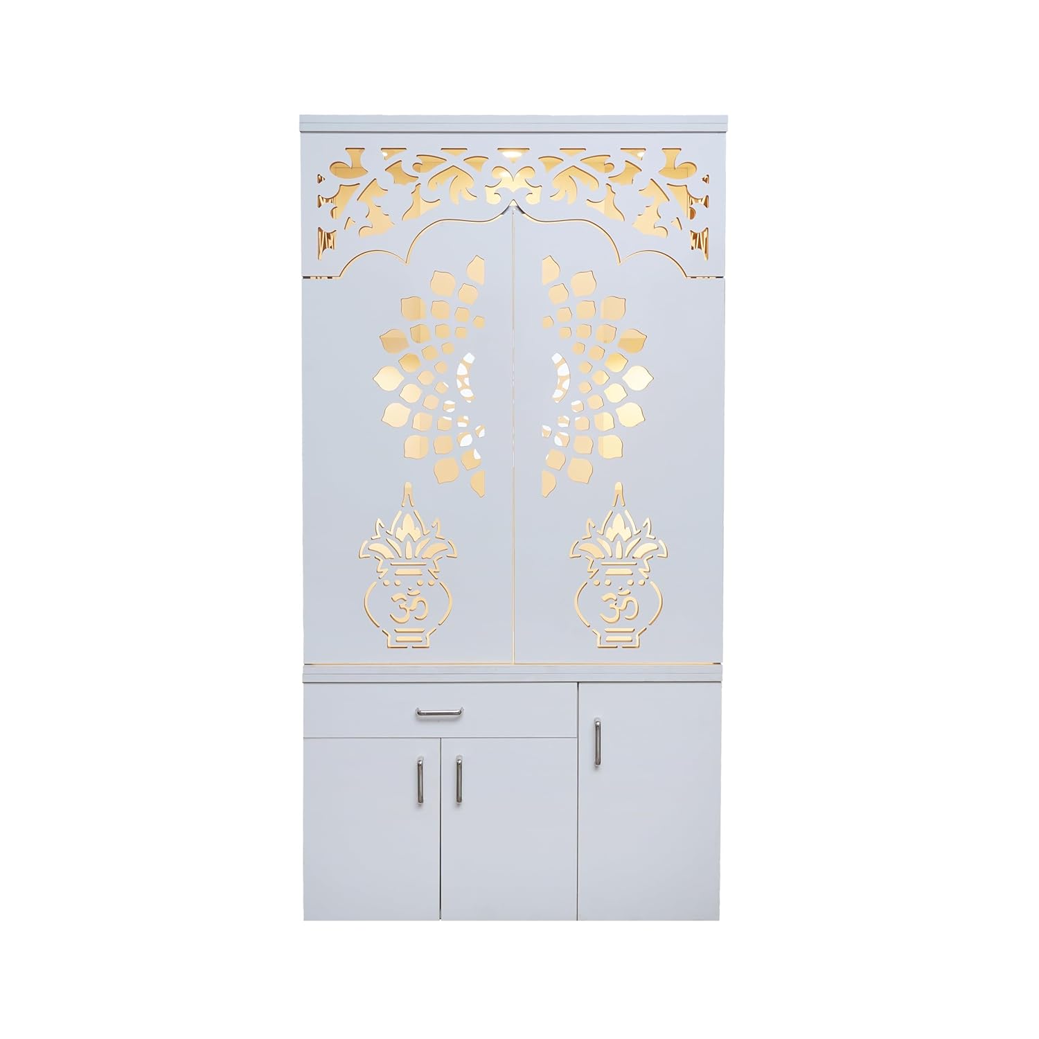 Big Mandir for Home and Office I Pooja Temple I Corian Design Temple I Ghar ka mandir I Puja Ghar I Pooja Decoration I Devghar (Frosty White with Doors)