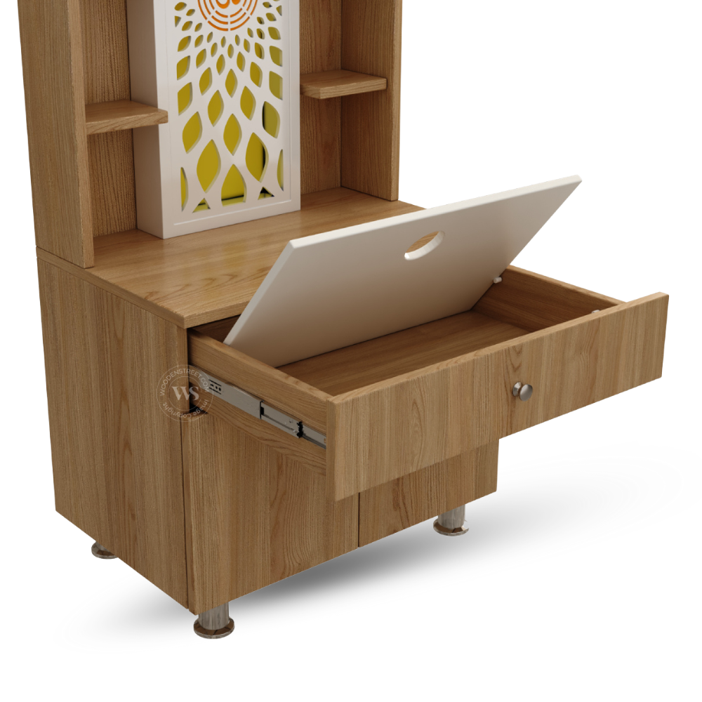 Vidyut Engineered Wood Home Temple With Inbuilt LED Light System (Classic Oak)