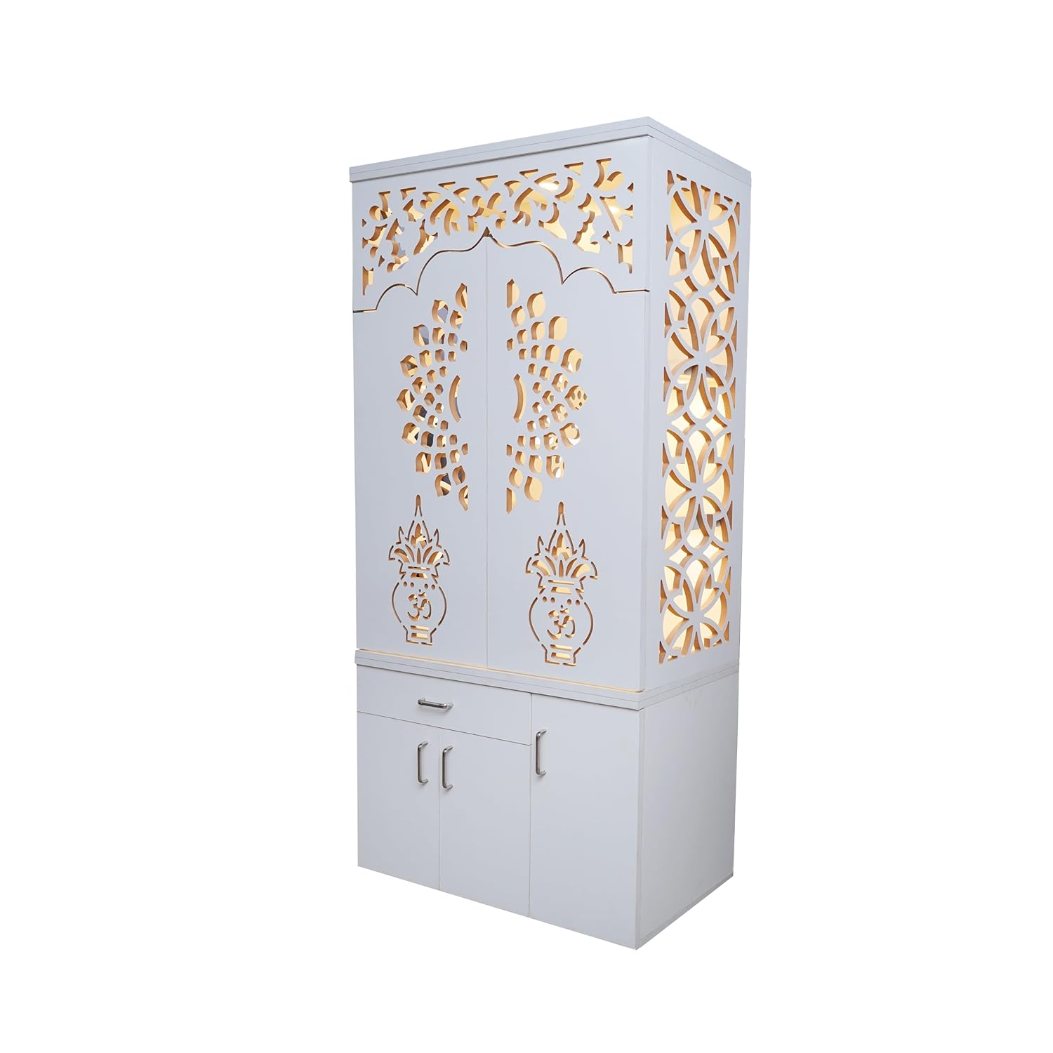 Big Mandir for Home and Office I Pooja Temple I Corian Design Temple I Ghar ka mandir I Puja Ghar I Pooja Decoration I Devghar (Frosty White with Doors)