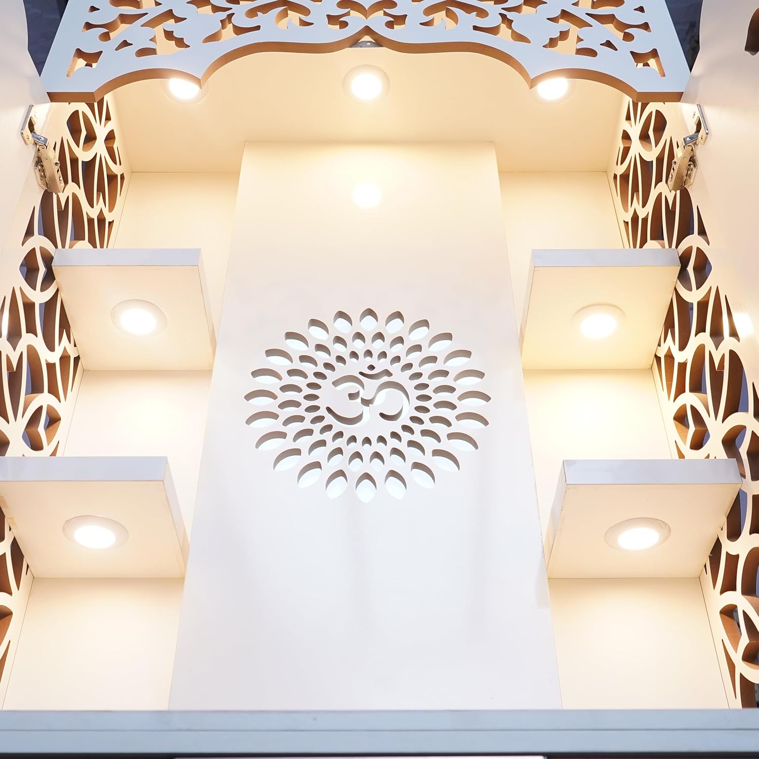 Big Mandir for Home and Office I Pooja Temple I Corian Design Temple I Ghar ka mandir I Puja Ghar I Pooja Decoration I Devghar (Frosty White with Doors)
